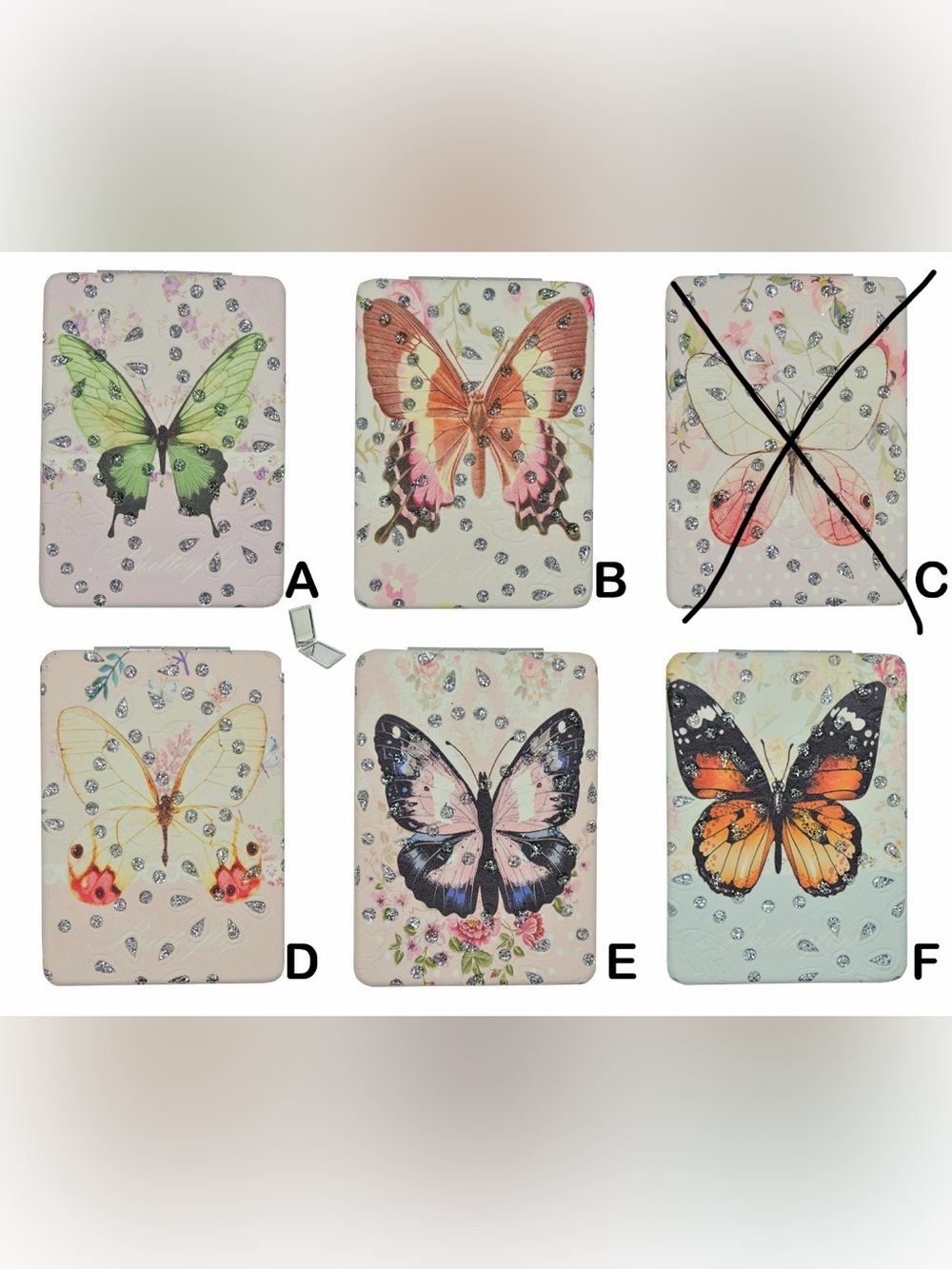 Rectangular Butterfly-Patterned Compact Mirror (1 mirror)